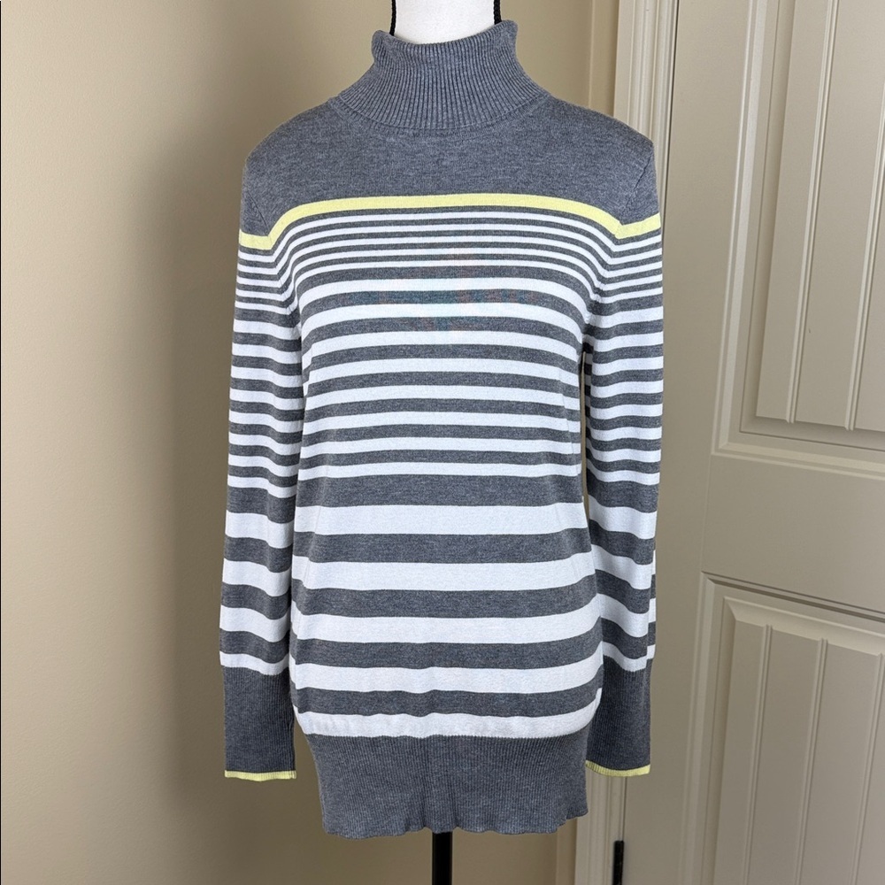 Reitmans Sweater Horizontal Striped Grey Yellow White Turtleneck Women's Size L